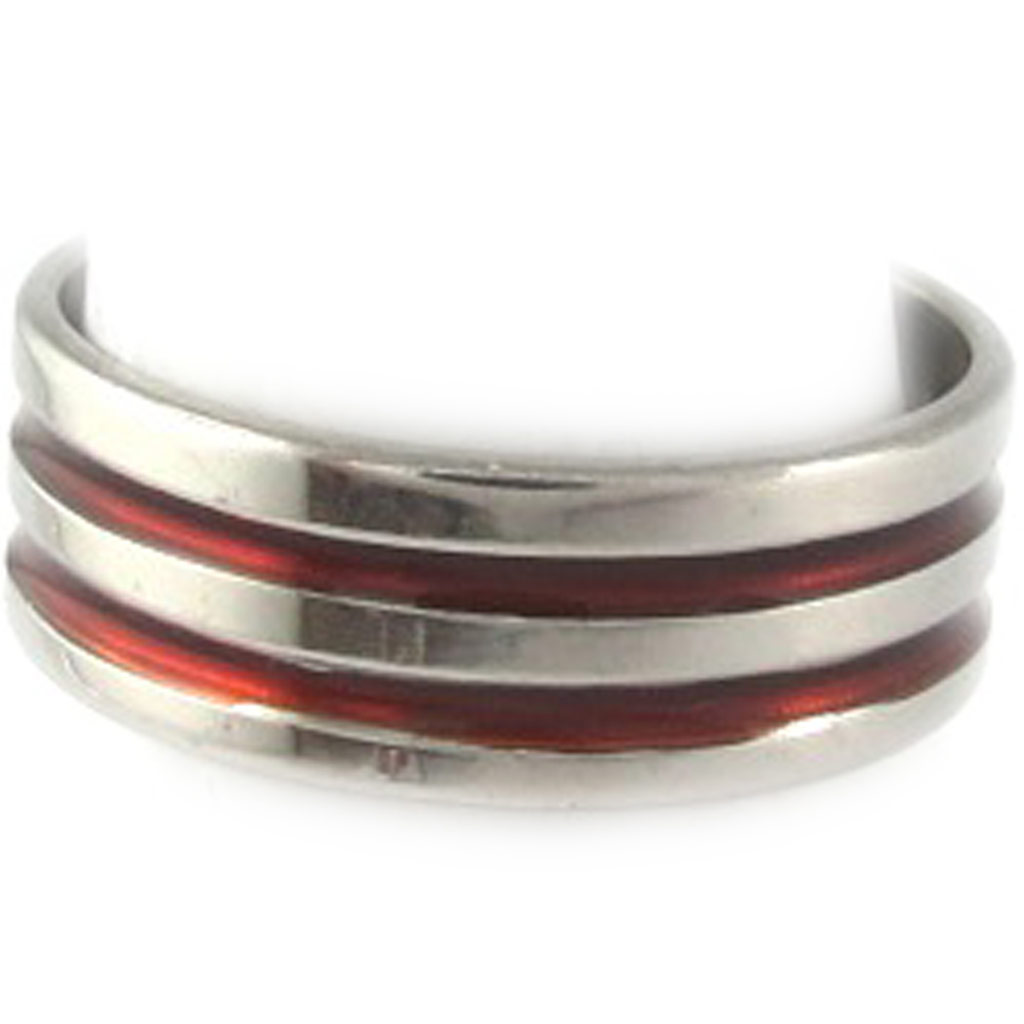 Bague acier \'Peaceful\' rouge argenté - 7 mm - [R8240]