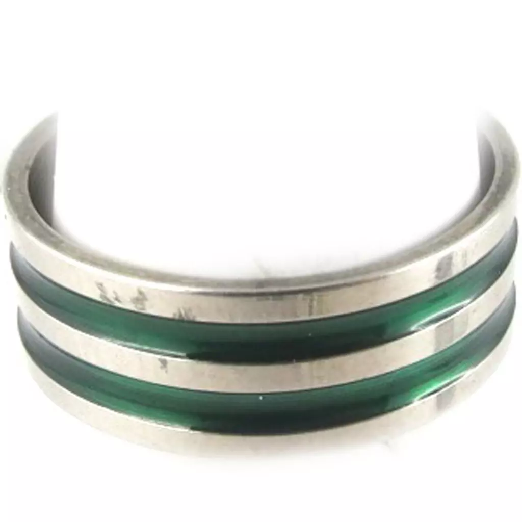 les trésors de lily Bague acier 'Peaceful' vert argenté 7 mm [R8241]