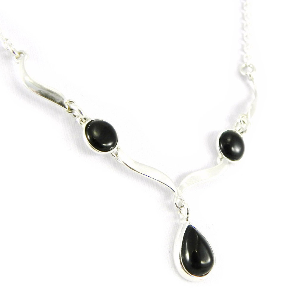 Collier Argent \'Déesse Noir de Jais\' noir argenté (rhodié) - 30x5 mm - [H3472]