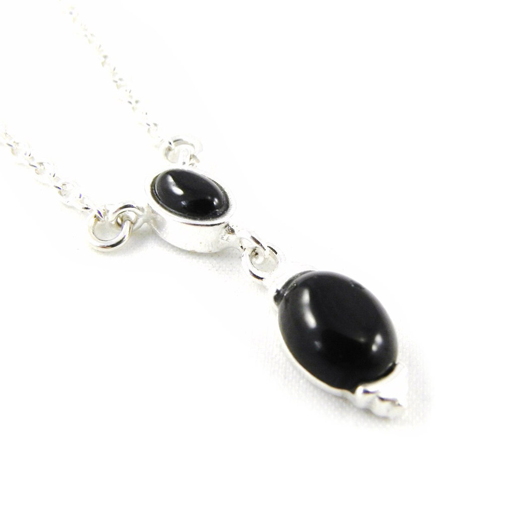 Collier Argent \'Déesse Noir de Jais\' noir argenté (rhodié) - 20x5 mm - [H3474]