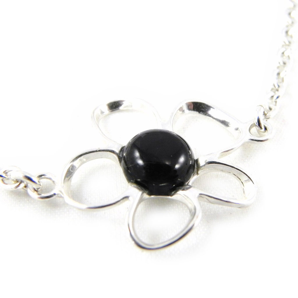 Bracelet Argent \'Déesse Noir de Jais\' noir argenté (rhodié) - 20 mm - [H3476]