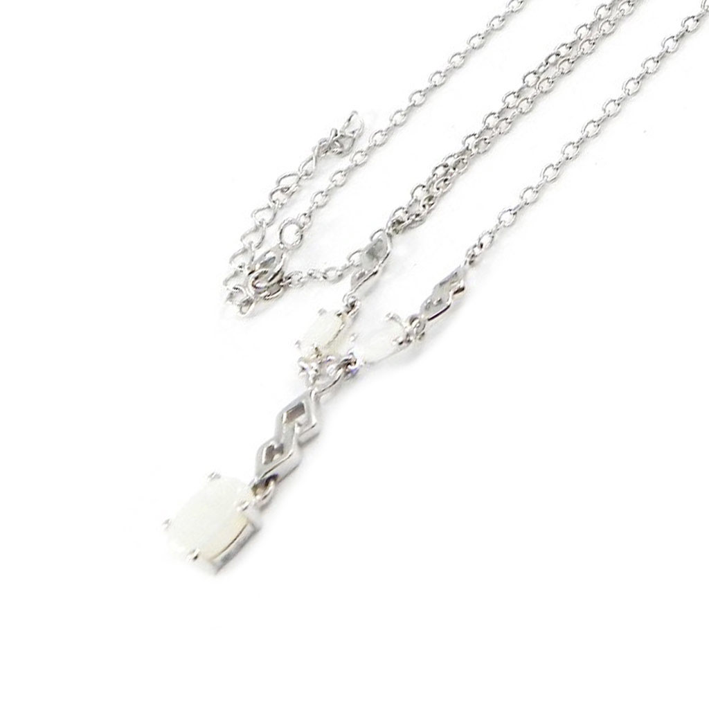 Collier Argent \'Déesse Opale\' Blanc argenté (rhodié) - 16x6 mm - [H7473]