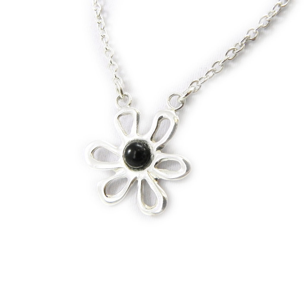 Collier Argent \'Déesse Noir de Jais\' noir argenté (rhodié) - 18 mm - [I2601]