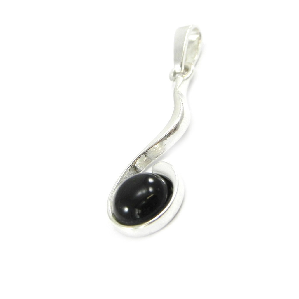 Pendentif Argent \'Déesse Noir de Jais\' noir argenté (rhodié) - 33x10 mm - [I2603]