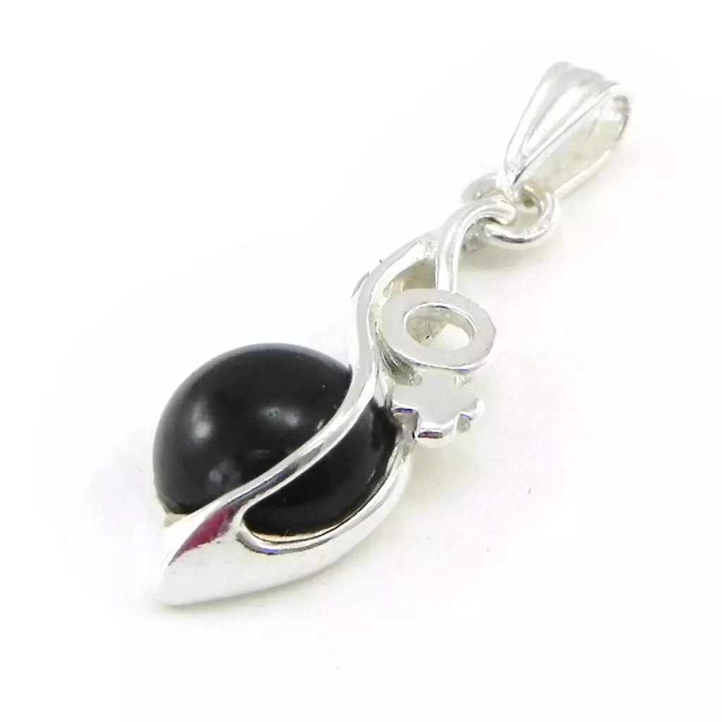 les trésors de lily Pendentif Argent 'Déesse Noir de Jais' noir argenté (rhodié) 27x10 mm [I8876]