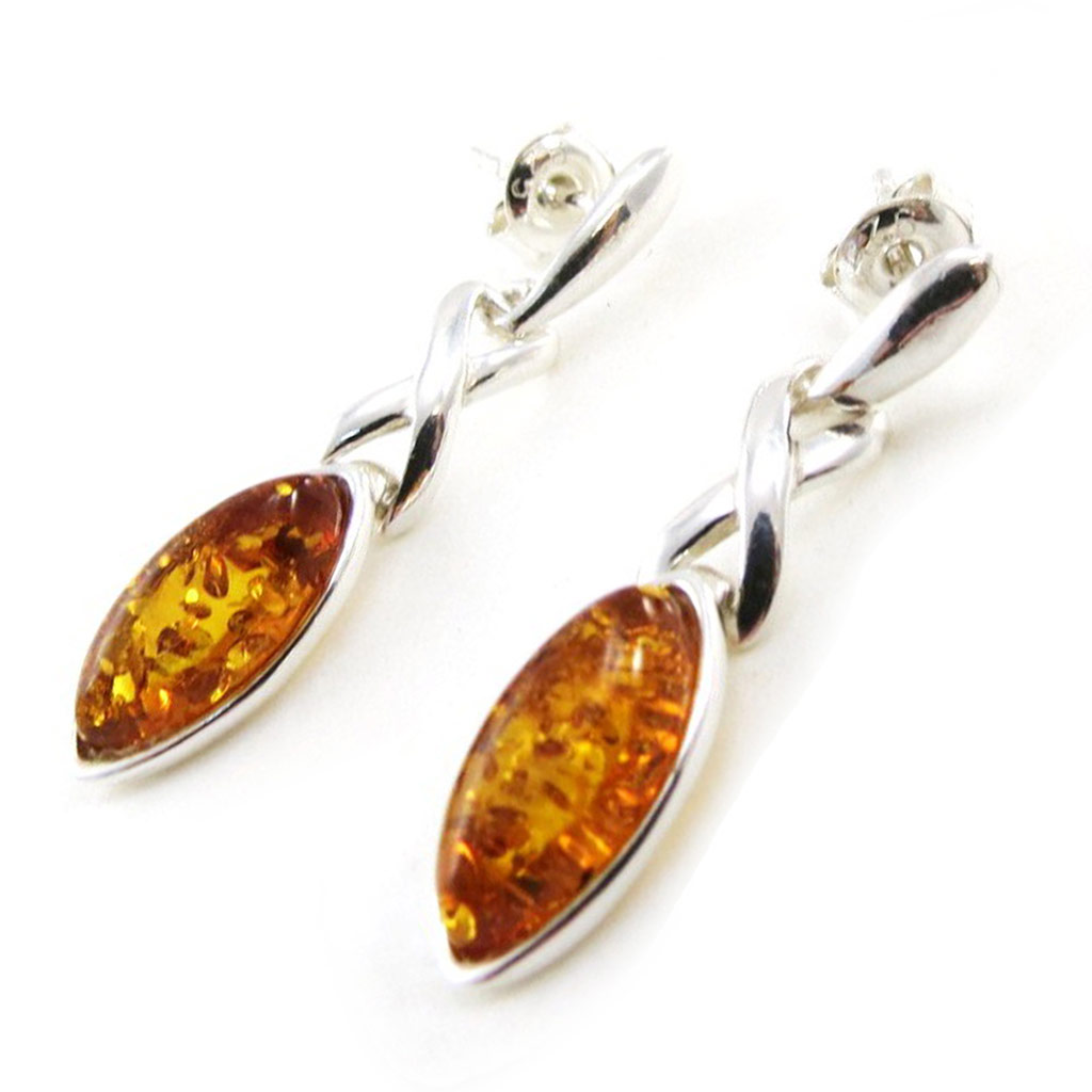 Boucles Argent \'Inspiration\' ambre argenté (rhodié) - 30x8 mm - [J0039]
