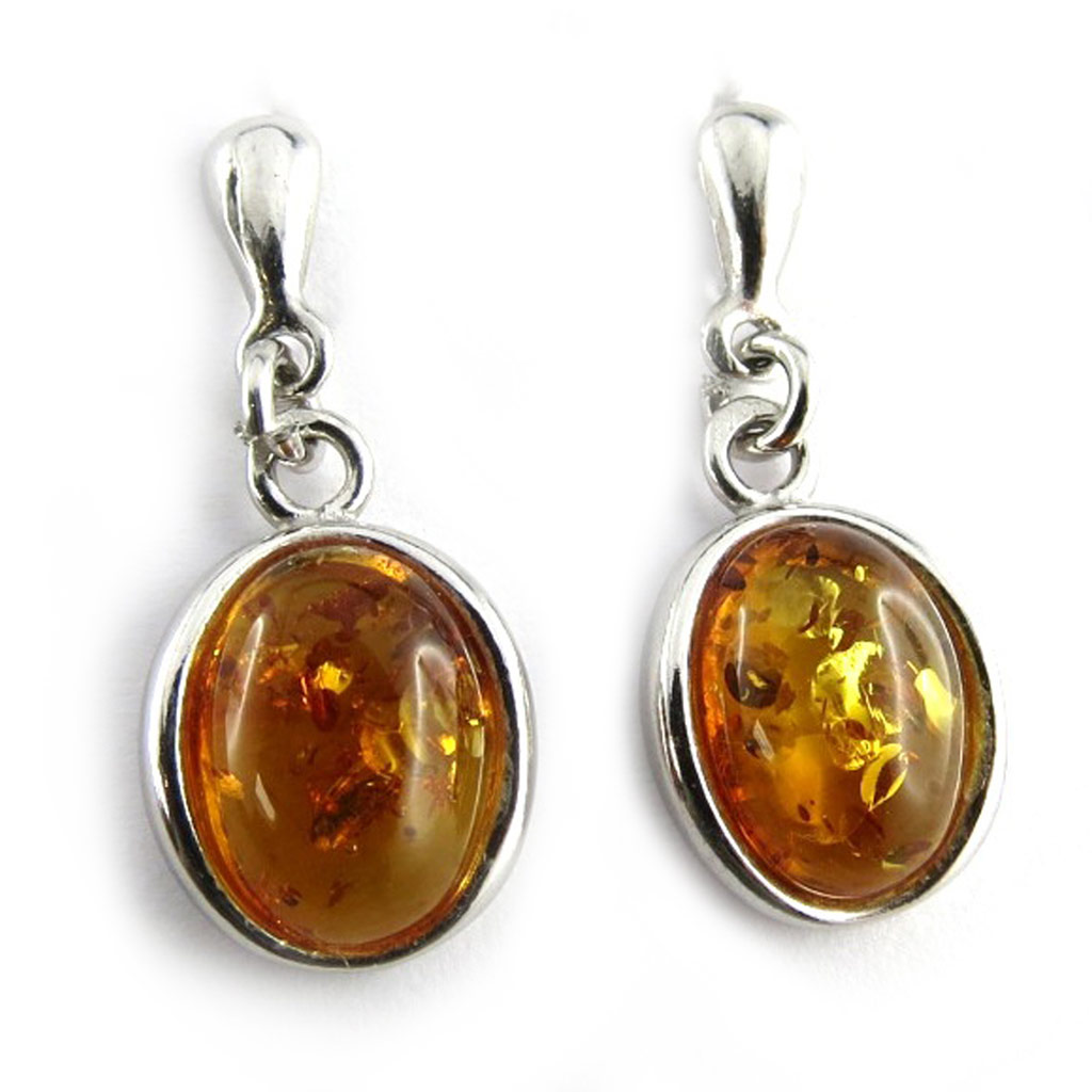 Boucles Argent \'Inspiration\' Ambre (rhodié) - 25x10 mm - [N1954]