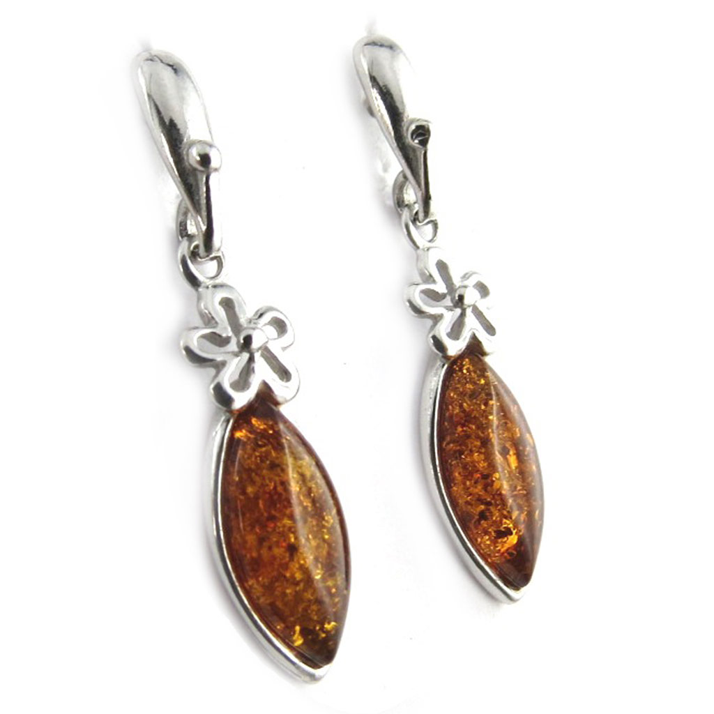 Boucles Argent \'Inspiration\' Ambre (rhodié) - 30x10 mm - [N1957]