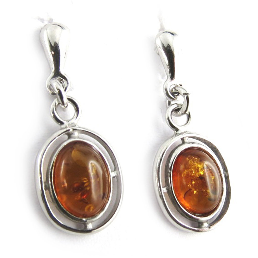 Boucles Argent \'Inspiration\' Ambre (rhodié) - 25x10 mm - [N1960]