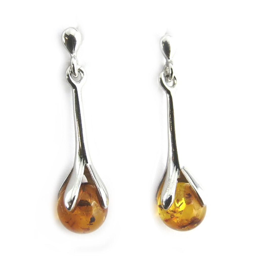 Boucles Argent \'Inspiration\' Ambre (rhodié) - 27x7 mm - [N1970]