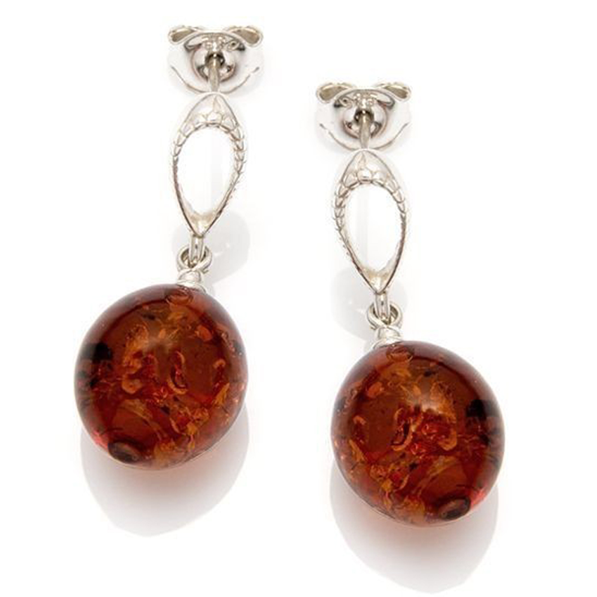 Boucles Argent \'Inspiration\' Ambre (rhodié) - 27x10 mm - [N1975]