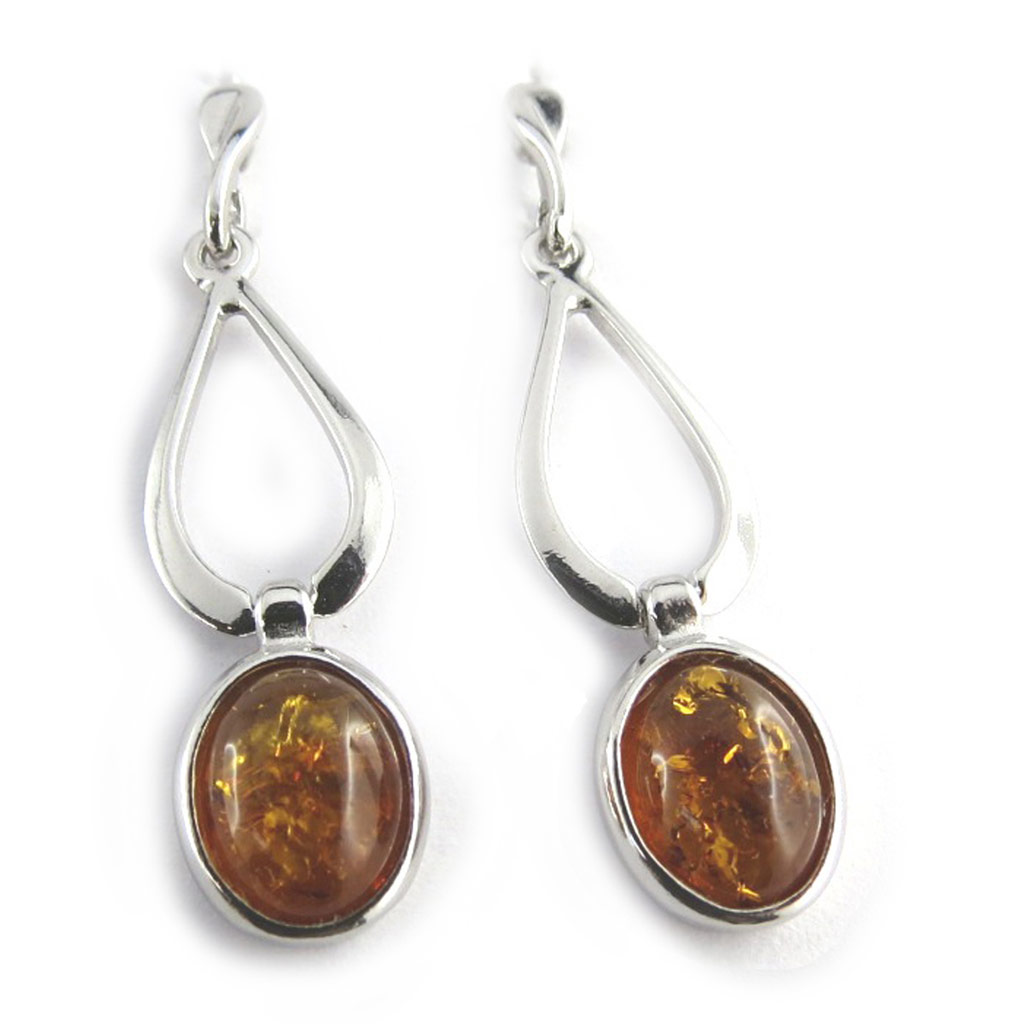Boucles Argent \'Inspiration\' Ambre (rhodié) - 37x9 mm - [N1996]