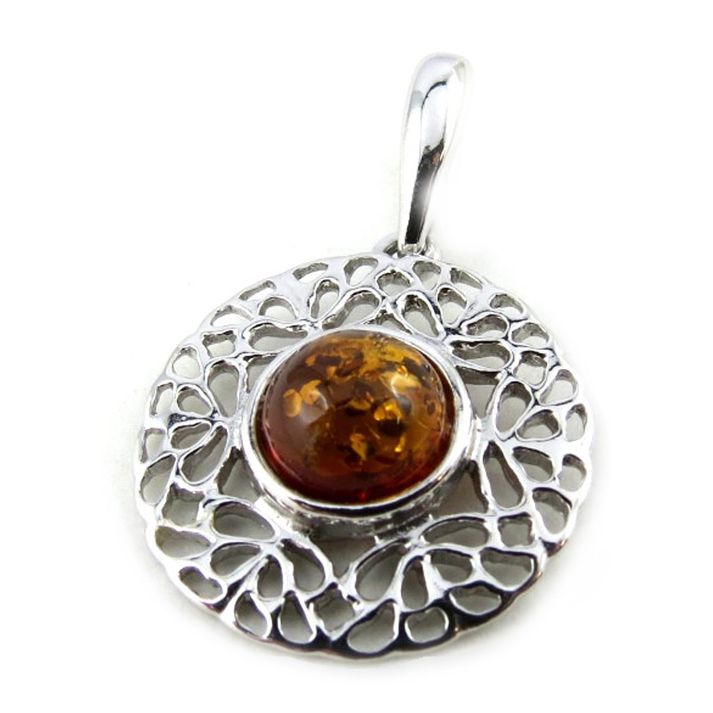 Pendentif Argent \'Inspiration\' Ambre (rhodié) - 20 mm - [N2174]