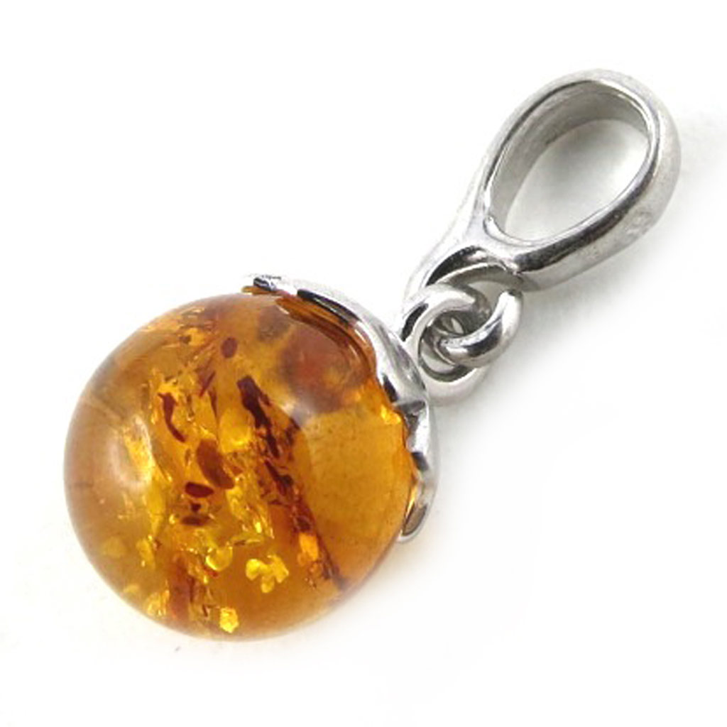 Pendentif Argent \'Inspiration\' Ambre (rhodié) - 11 mm - [N2178]
