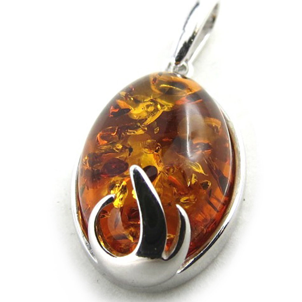Pendentif Argent \'Inspiration\' Ambre (rhodié) - 16x12 mm - [N2185]