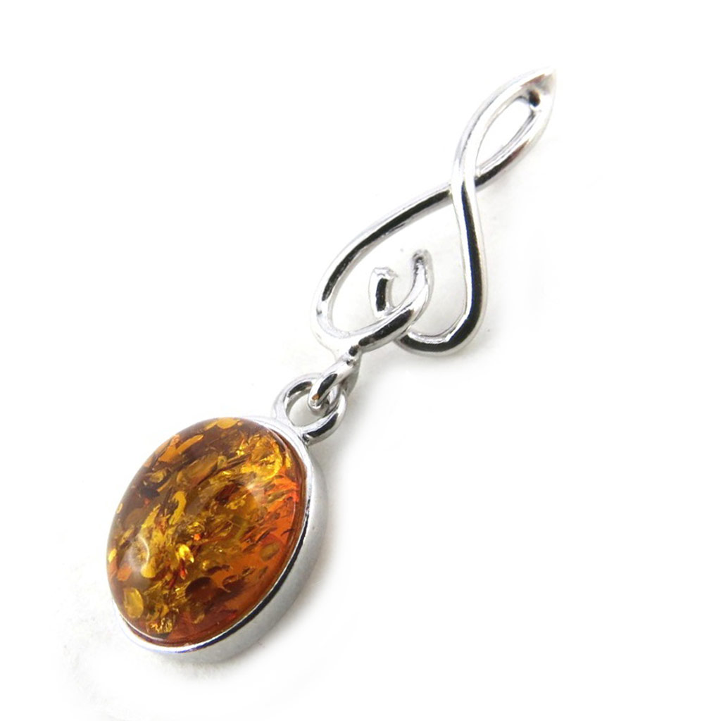 Pendentif Argent \'Inspiration\' Ambre (rhodié) - 30x9 mm - [N2189]