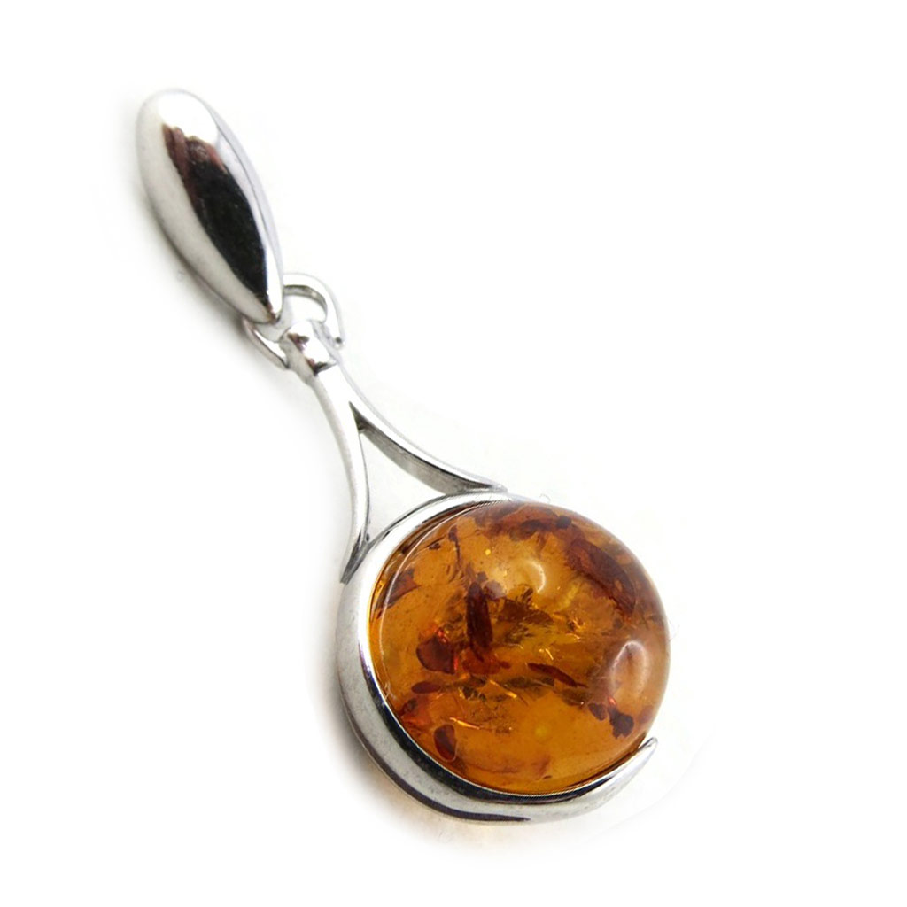 Pendentif Argent \'Inspiration\' Ambre (rhodié) - 26x13 mm - [N2195]