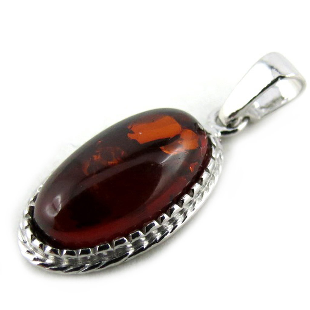 Pendentif Argent \'Inspiration\' Ambre cognac (rhodié) - 20x12 mm - [N2200]