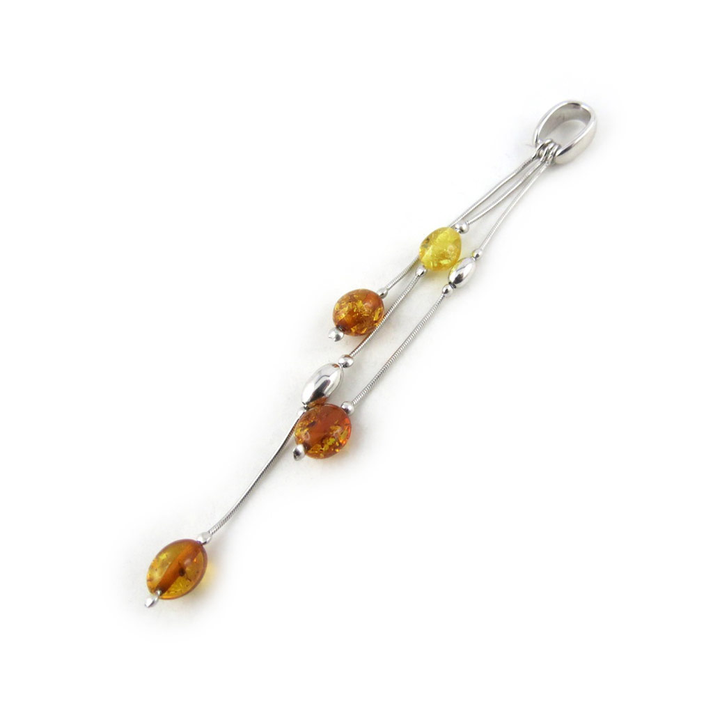 Pendentif Argent \'Inspiration\' Ambre cognac miel (rhodié) - 85x8 mm - [N2208]