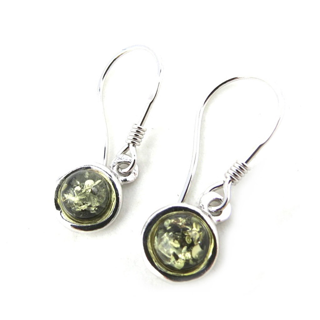Boucles Argent \'Inspiration\' ambre verte (rhodié) - 9 mm - [N2238]