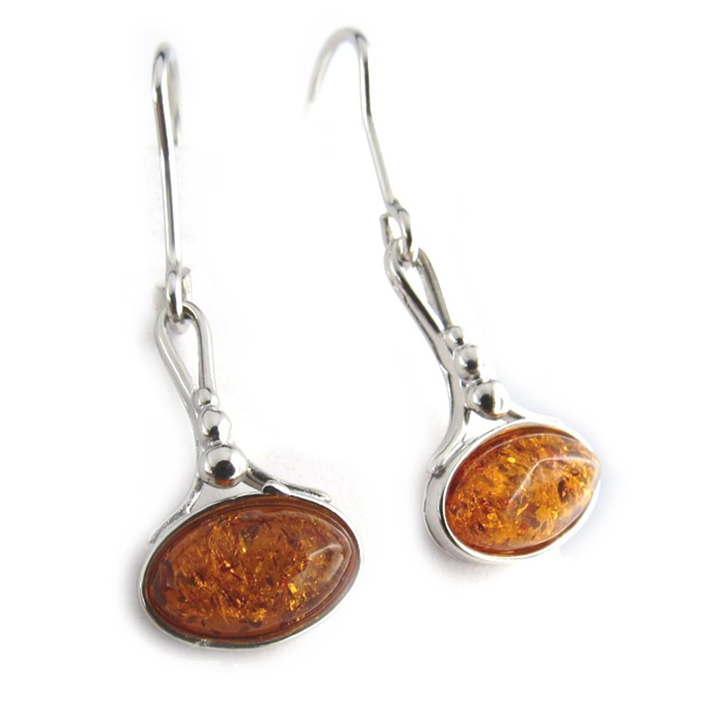 Boucles Argent \'Inspiration\' Ambre (rhodié) - 30x11 mm - [N2241]