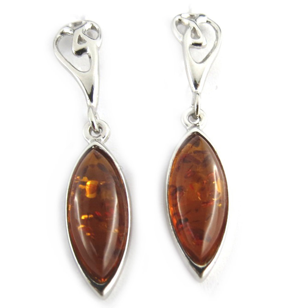 Boucles Argent \'Inspiration\' Ambre (rhodié) - 35x7 mm - [N2242]