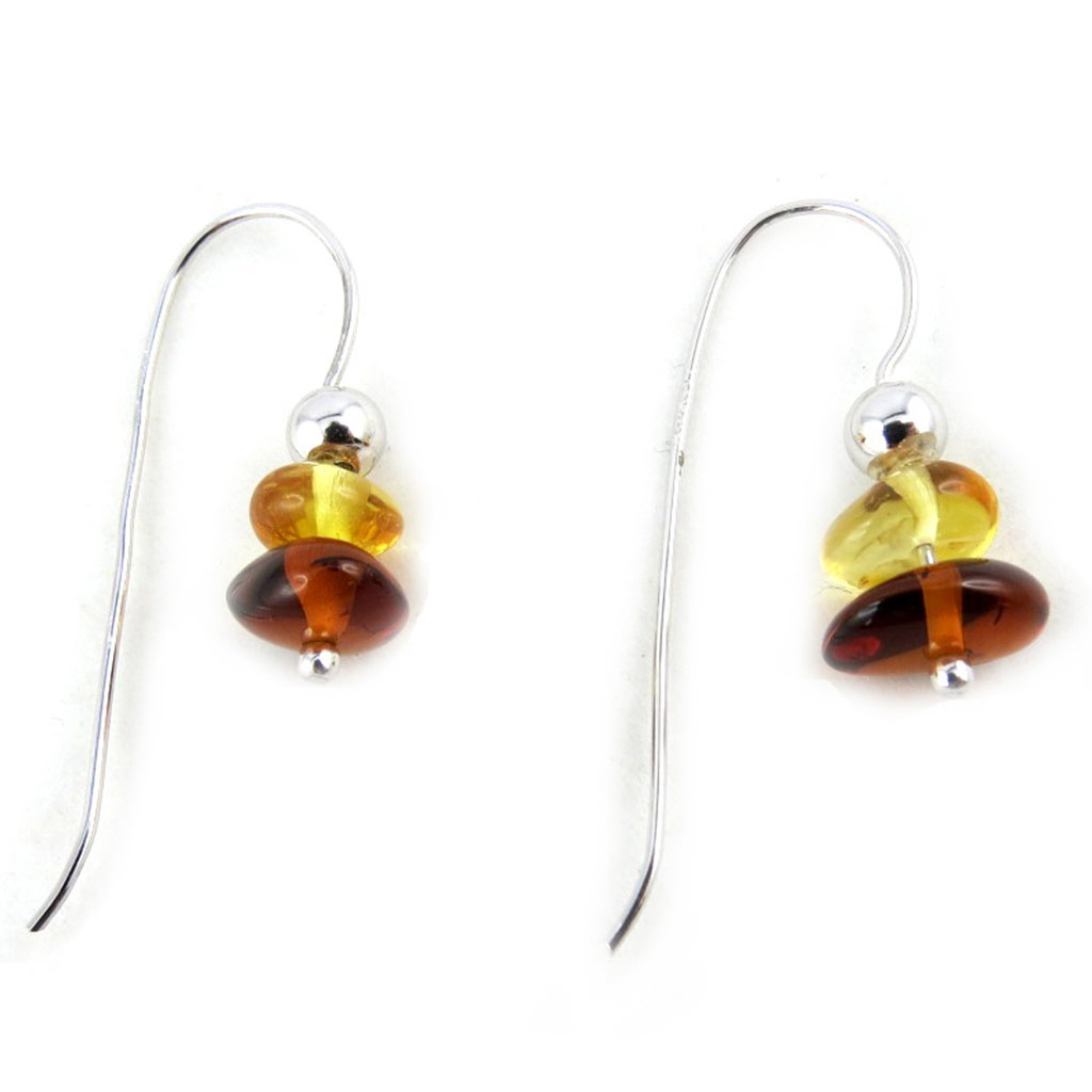 Boucles Argent \'Inspiration\' ambre cognac miel (rhodié) - 26x10 mm - [N2249]