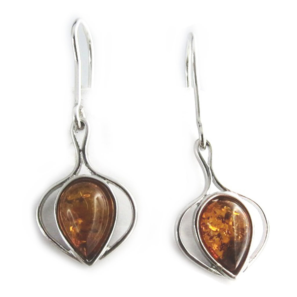 Boucles Argent \'Inspiration\' Ambre (rhodié) - 22x17 mm - [N2252]