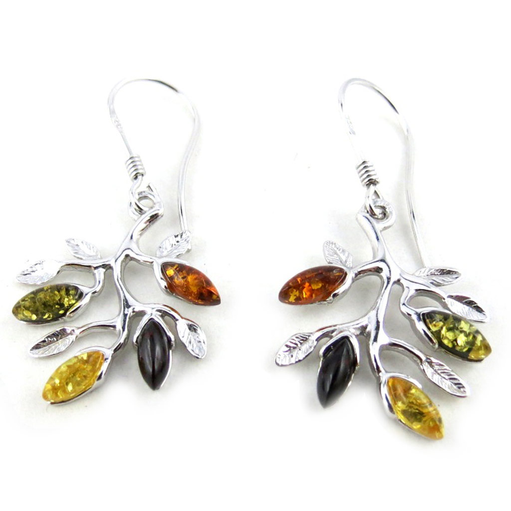 Boucles Argent \'Inspiration\' 3 ambres (rhodié) - 62x5 mm - [N2254]