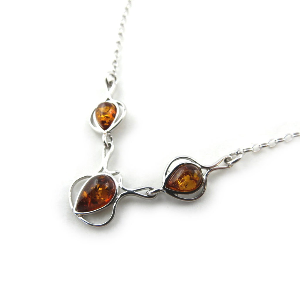 Collier argent \'Inspiration\' ambre (rhodié) - 18x15 mm - [N2272]