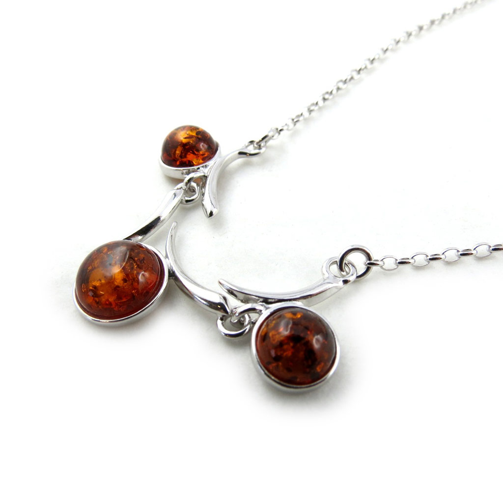 Collier argent \'Inspiration\' ambre (rhodié) - 20x15 mm - [N2276]
