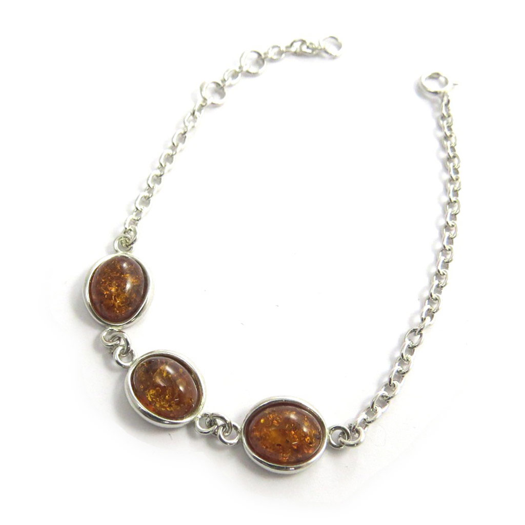 Bracelet Argent \'Inspiration\' ambre cognac (rhodié) - 10 mm - [N2290]