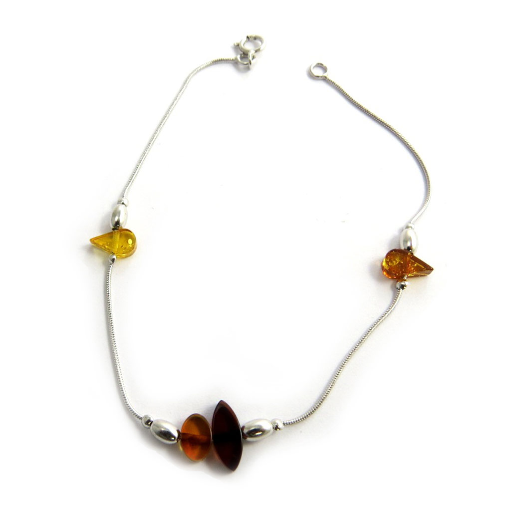 Bracelet Argent \'Inspiration\' ambre cognac miel (rhodié) - 10 mm - [N2292]