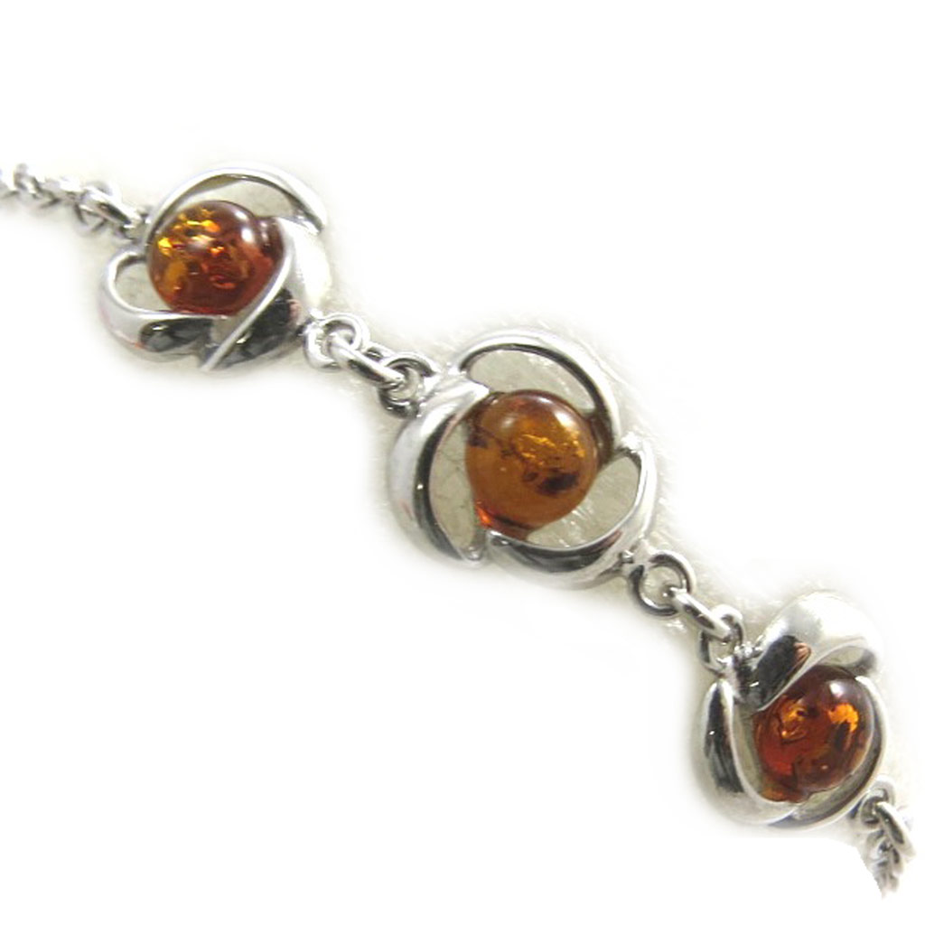 Bracelet Argent \'Inspiration\' ambre cognac (rhodié) - 10 mm - [N2298]