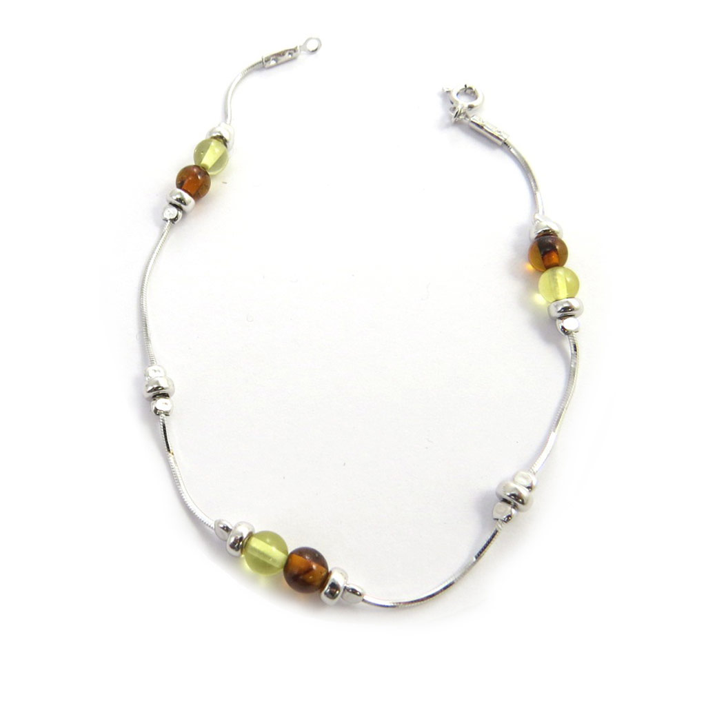 Bracelet Argent \'Inspiration\' ambre cognac et miel (rhodié) - 5 mm - [N2502]
