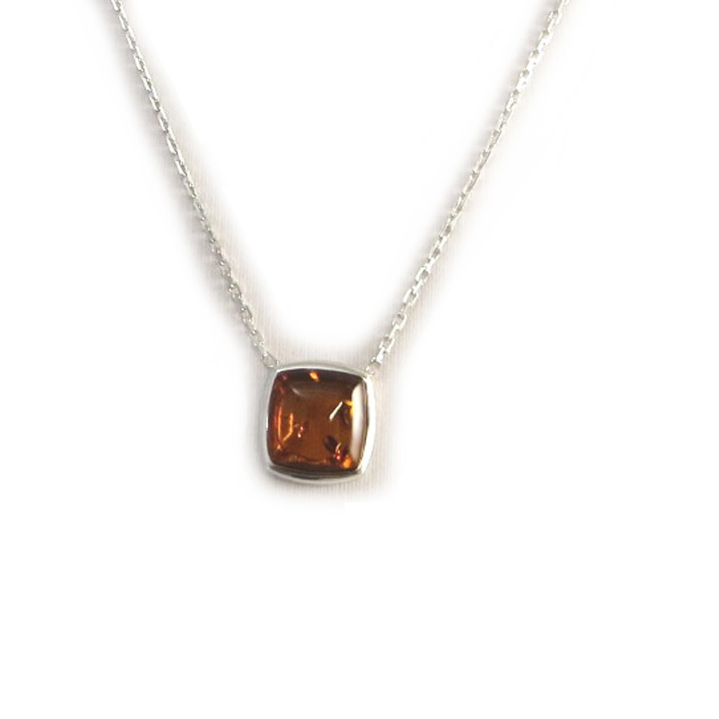Collier argent \'Inspiration\' ambre cognac (rhodié) - 13x13 mm - [N2798]