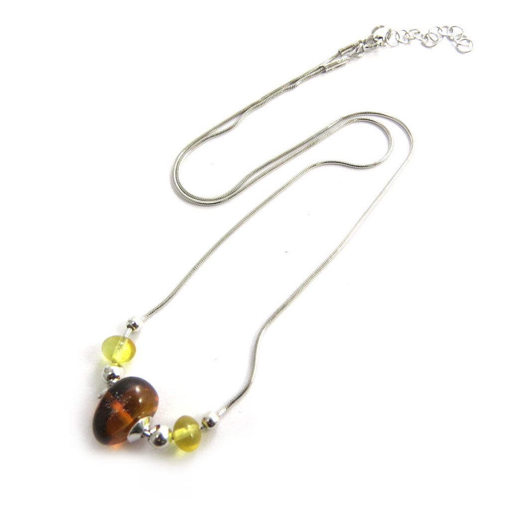 Collier argent \'Inspiration\' ambre cognac et miel (rhodié) - 10x5 mm - [N2808]