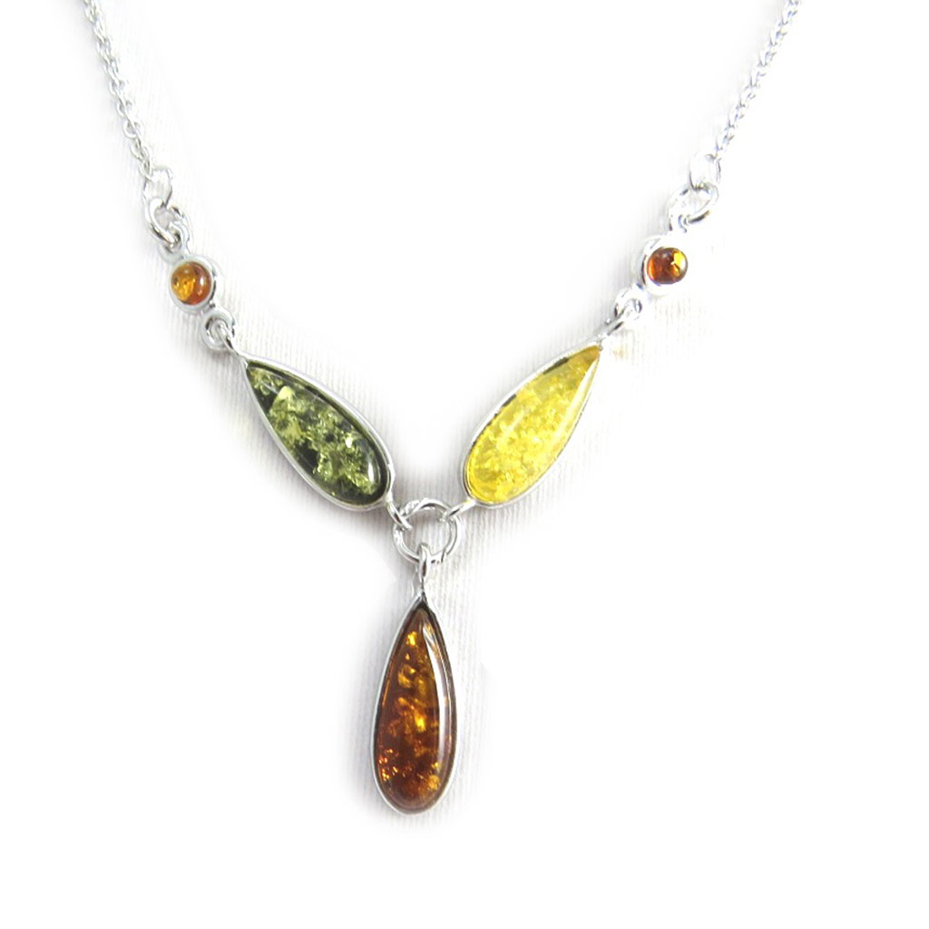 Collier argent \'Inspiration\' 3 ambres (rhodié) - 16x6 mm - [N2811]