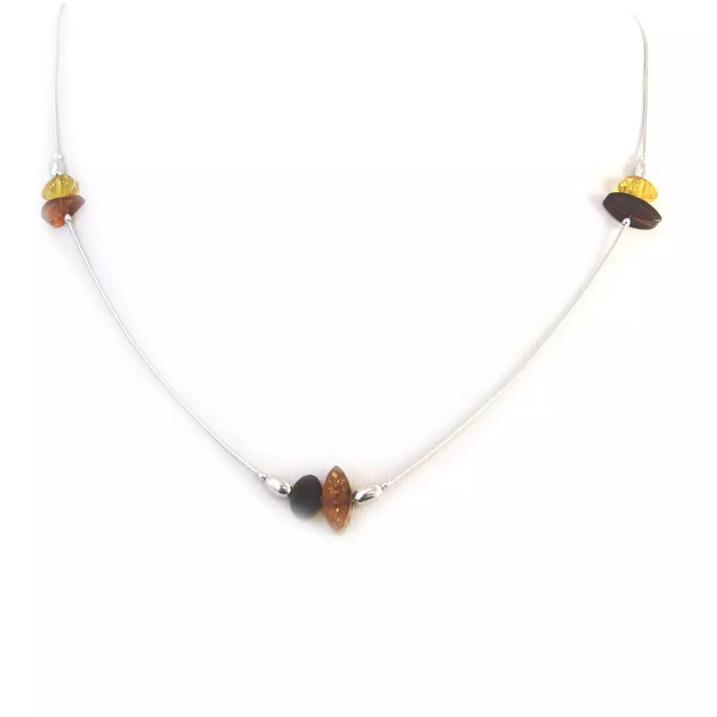 les trésors de lily Collier 'Inspiration' Ambre cognac et miel (rhodié) 11x5 mm [N2822]