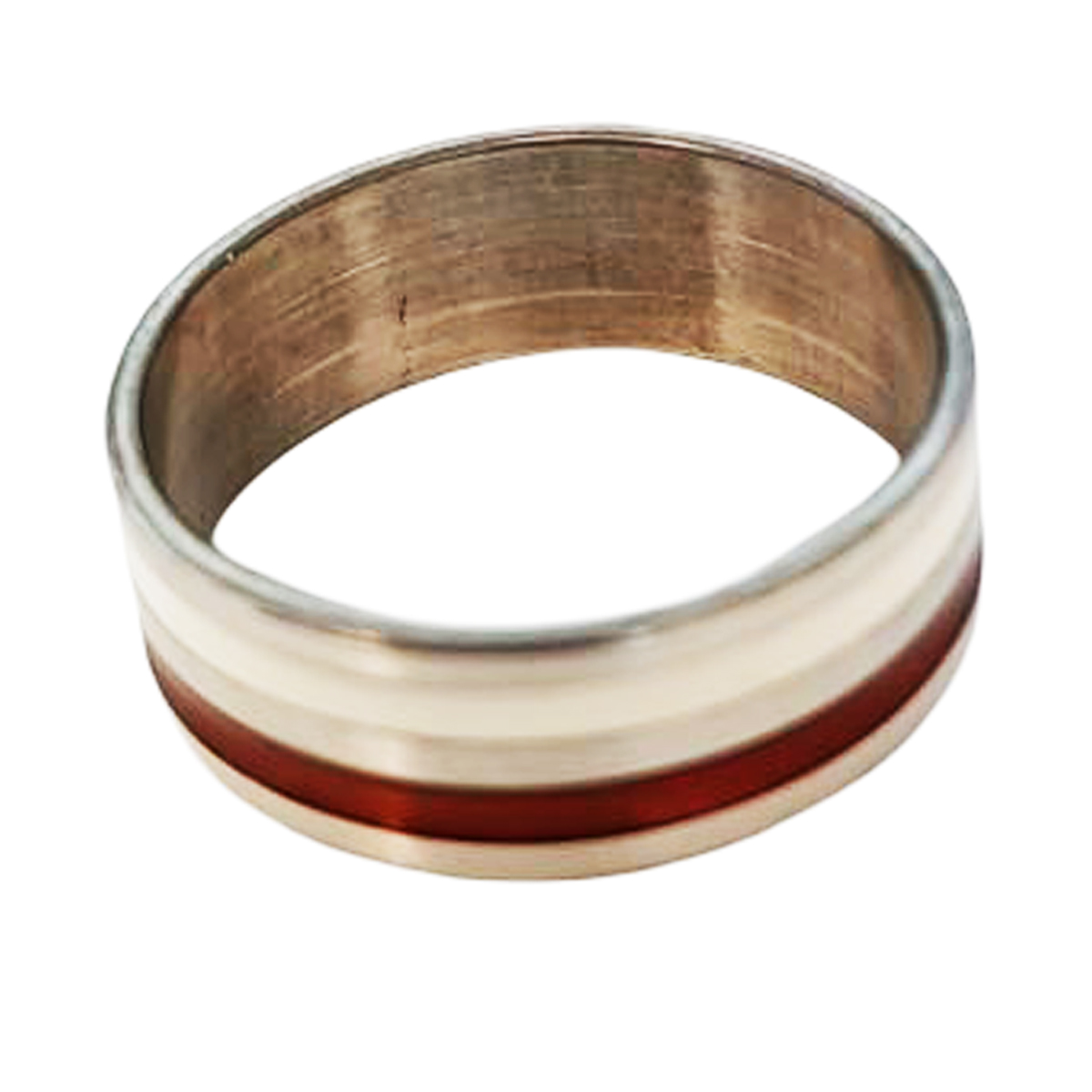 Bague acier \'Peaceful\' rouge blanc argenté - 7 mm - [R8244]