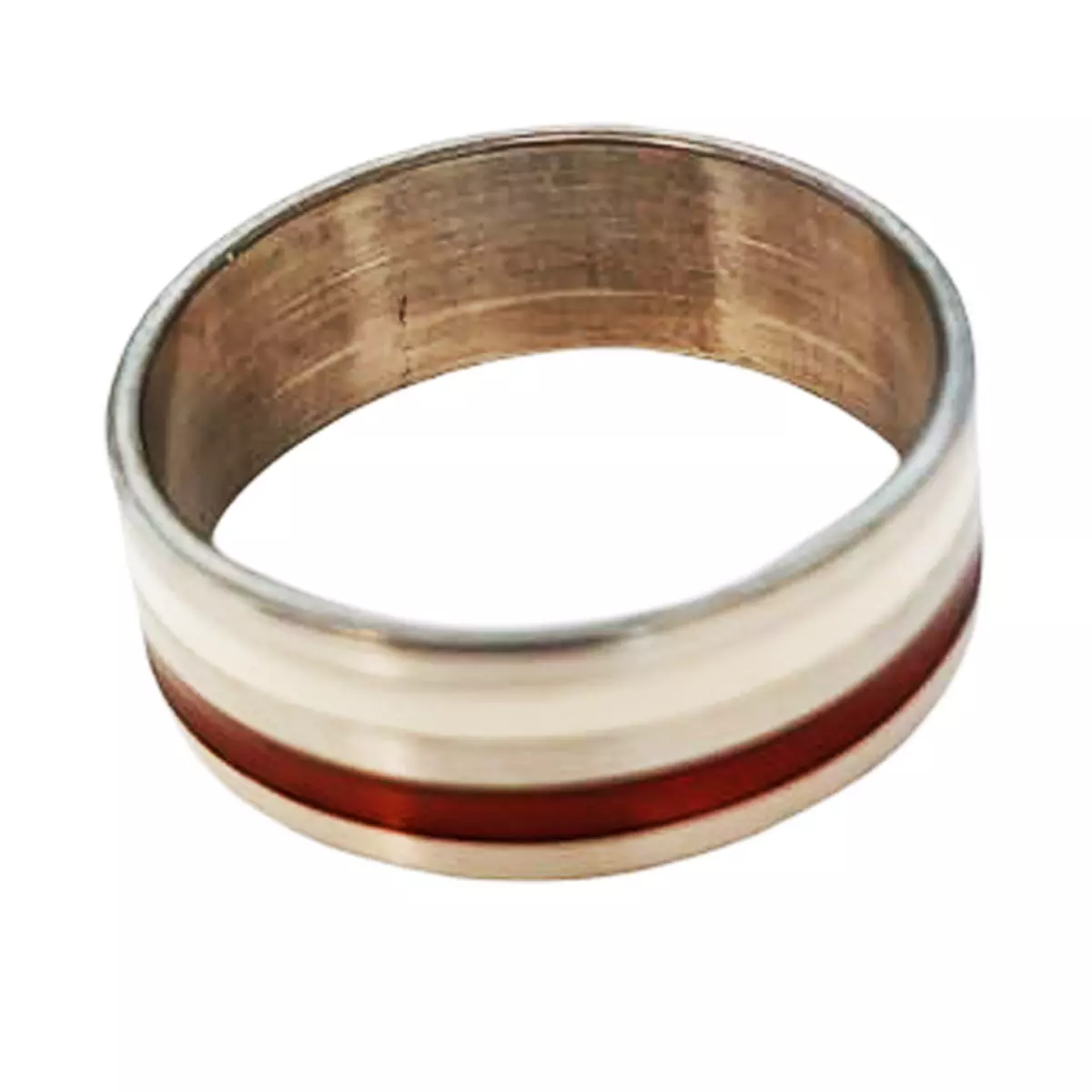 les trésors de lily Bague acier 'Peaceful' rouge blanc argenté 7 mm [R8244]