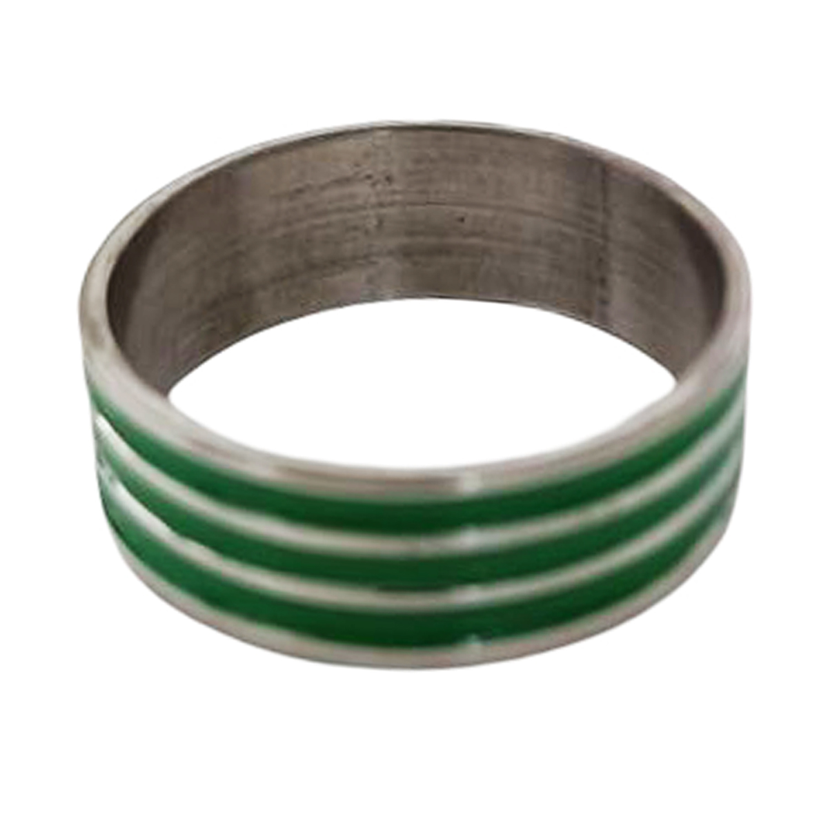 Bague acier \'Peaceful\' vert argenté - 7 mm - [R8245]