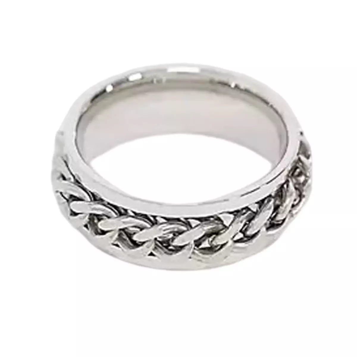 les trésors de lily Bague acier 'Peaceful' argenté (chaine antis tress) 8 mm [R8249]