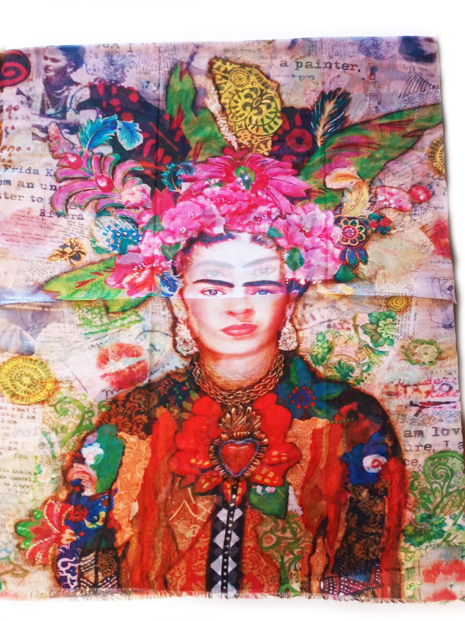 Écharpe coton soie \'Frida Kahlo\' multicolore - 180x85 cm - [R8435]