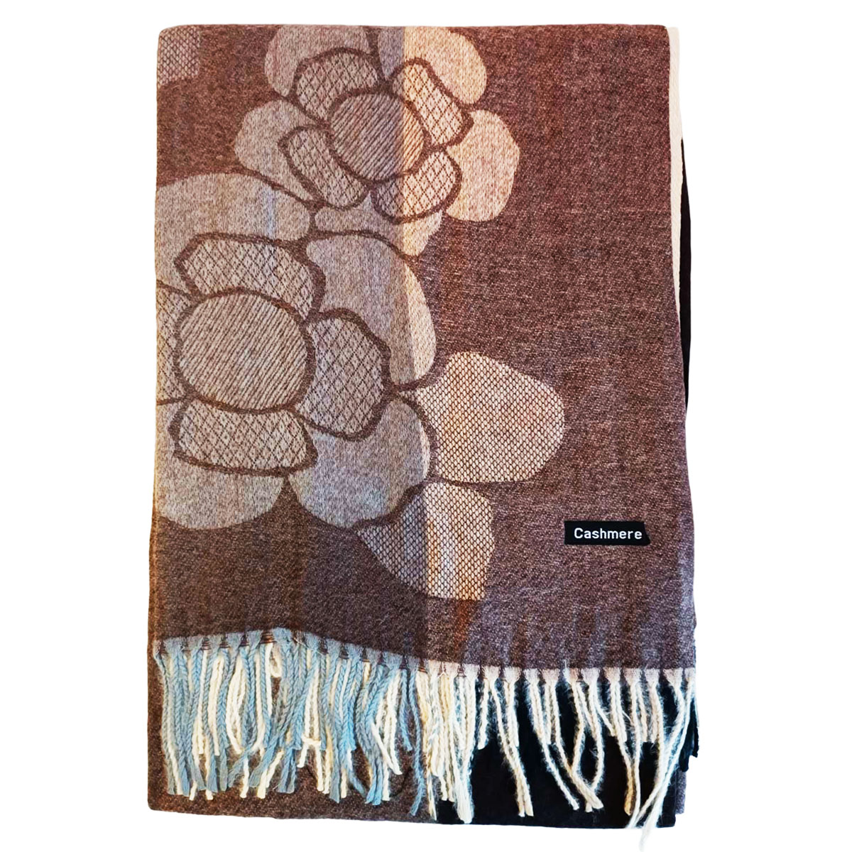 Écharpe cachemire \'Scarlett\' marron (fleur) - 200x70 cm - [R8441]
