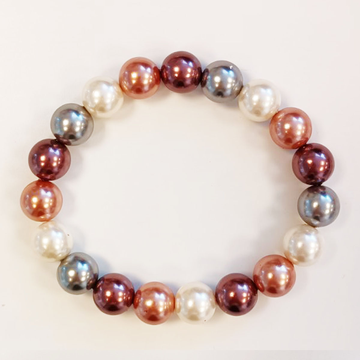 Bracelet de perles \'Perla\' gris rose - 10 mm - [R8486]