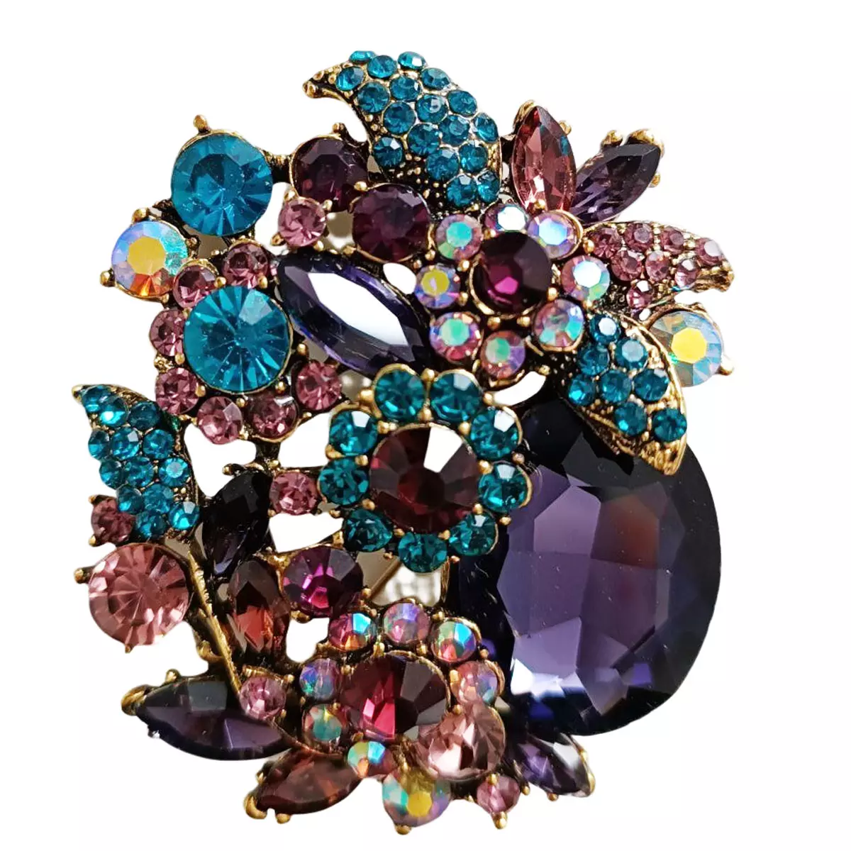 les trésors de lily Broche Créateur 'Sissi' violet turquoise 60x50 mm [R8513]