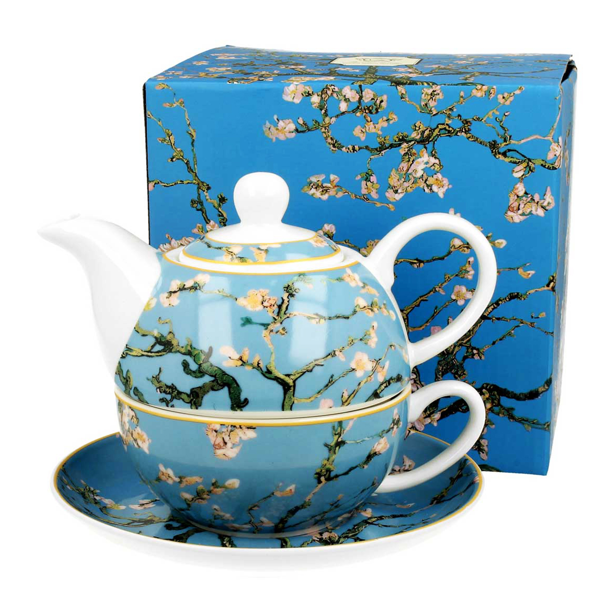 Solitaire porcelaine \'Vincent Van Gogh\' (Amandier en fleurs) - hauteur 13 cm - [R6668]
