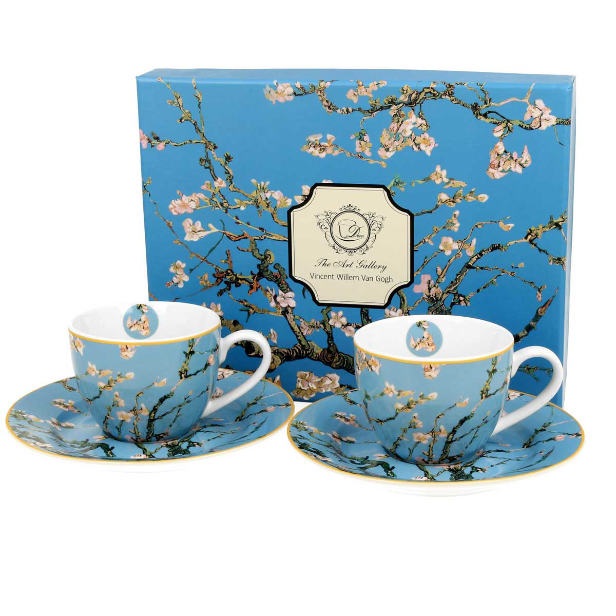 Set 2 tasses espresso porcelaine \'Vincent Van Gogh\' (Amandier en fleurs) - 65x50 mm - [R6670]