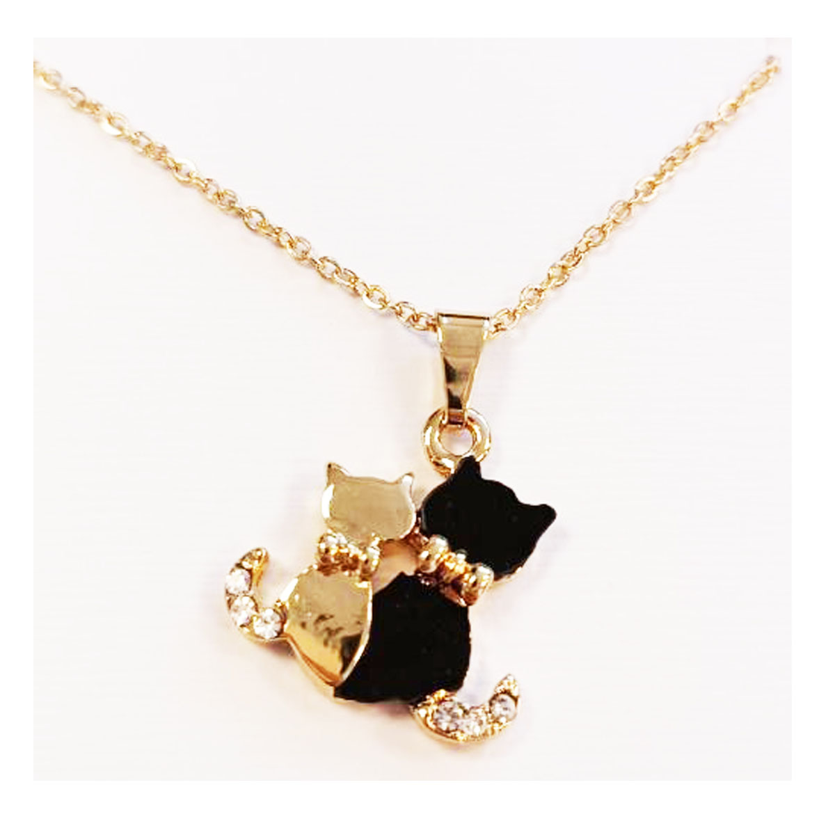 Collier Créateur \'Chats\' noir doré - 17x15 mm - [R8582]